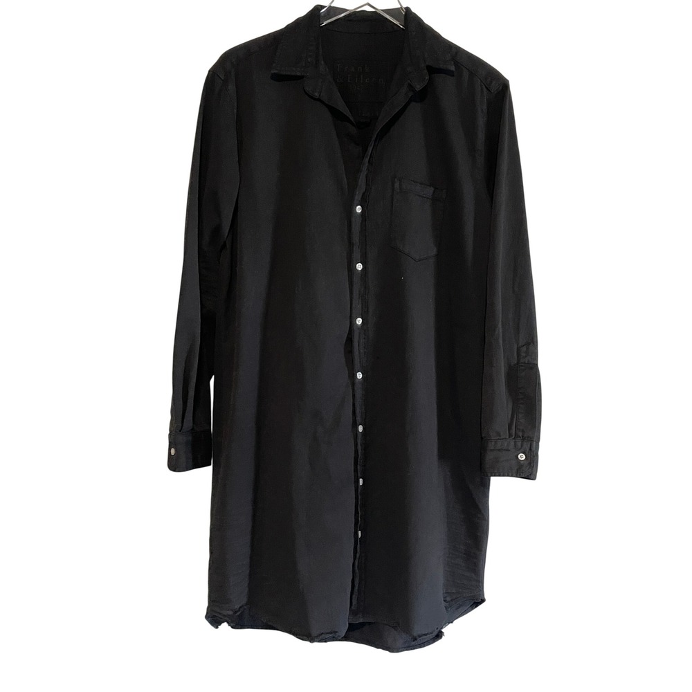 Frank & Eileen Womens Mary Button Up Midi Shirt Denim Distressed Dress L Black